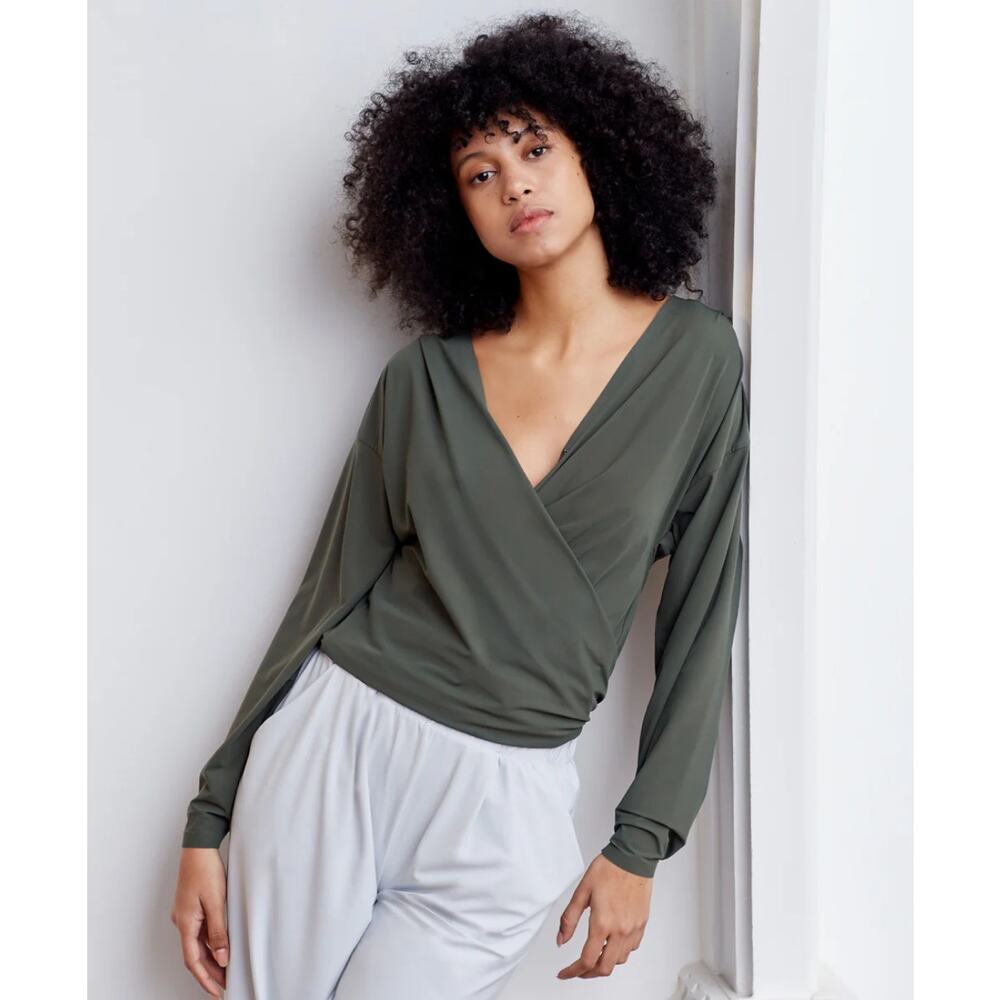 Aday Women's Moss Green That's A Wrap Long Sleeve Top Size Small